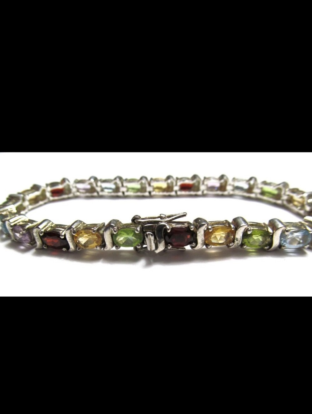 Vintage BAN THAI 925 Gemstone Silver Tennis Bracelet 7"